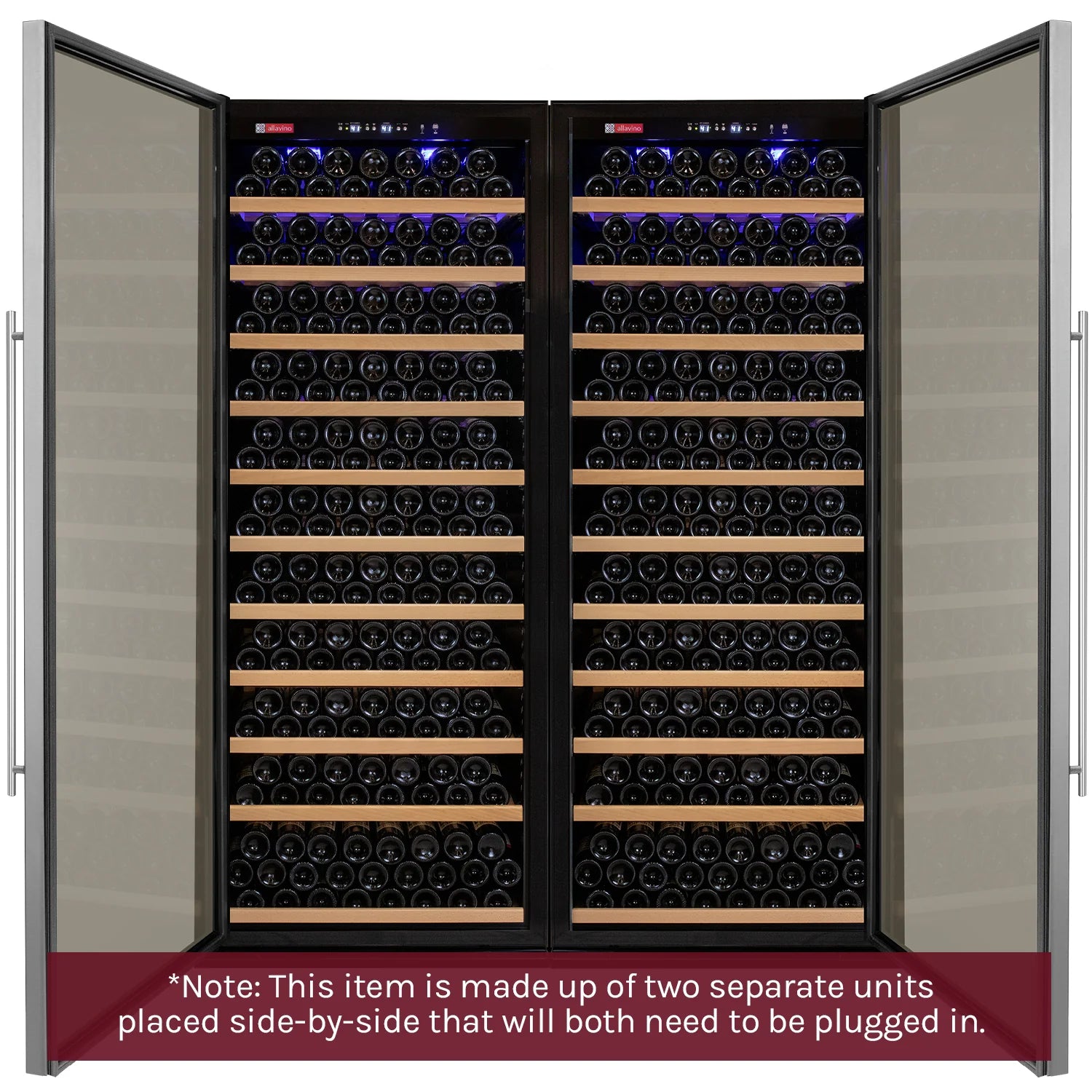 Allavino 63" Wide Vite II Tru-Vino 554 Bottle Dual Zone Stainless Steel Side-by-Side Wine Refrigerator