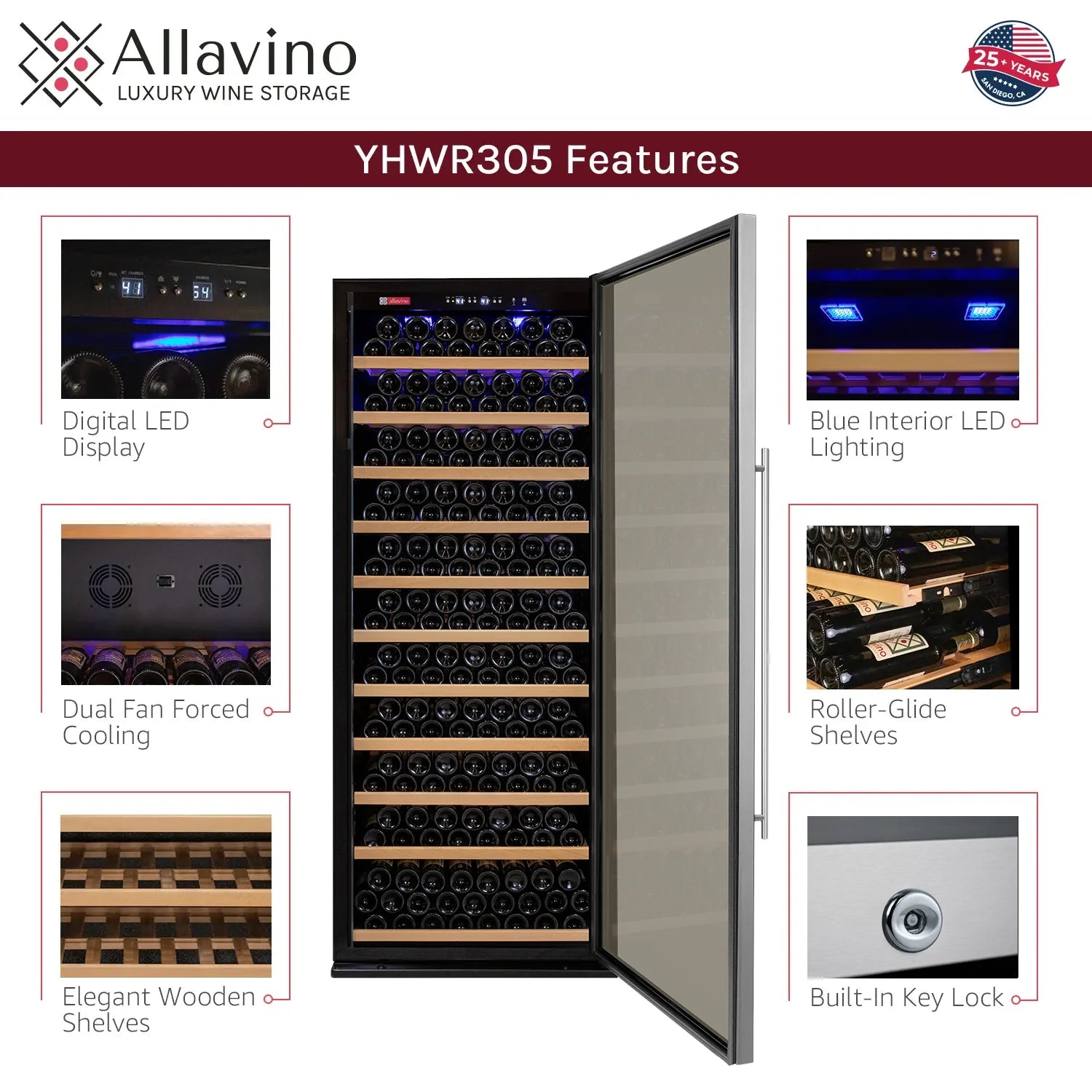 Allavino 63" Wide Vite II Tru-Vino 554 Bottle Dual Zone Stainless Steel Side-by-Side Wine Refrigerator