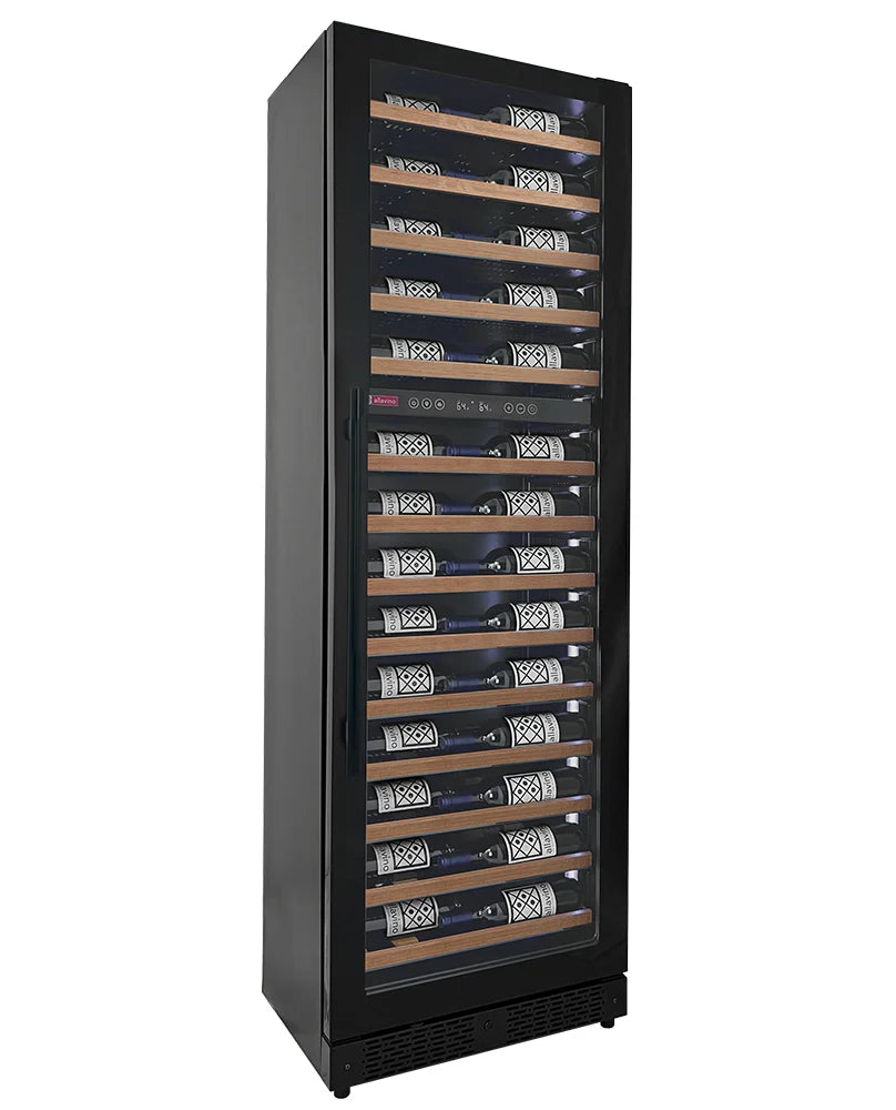 Allavino Reserva Series 67 Bottle 71" Tall Dual Zone Black Shallow Wine Refrigerator with Wood Shelf Fronts