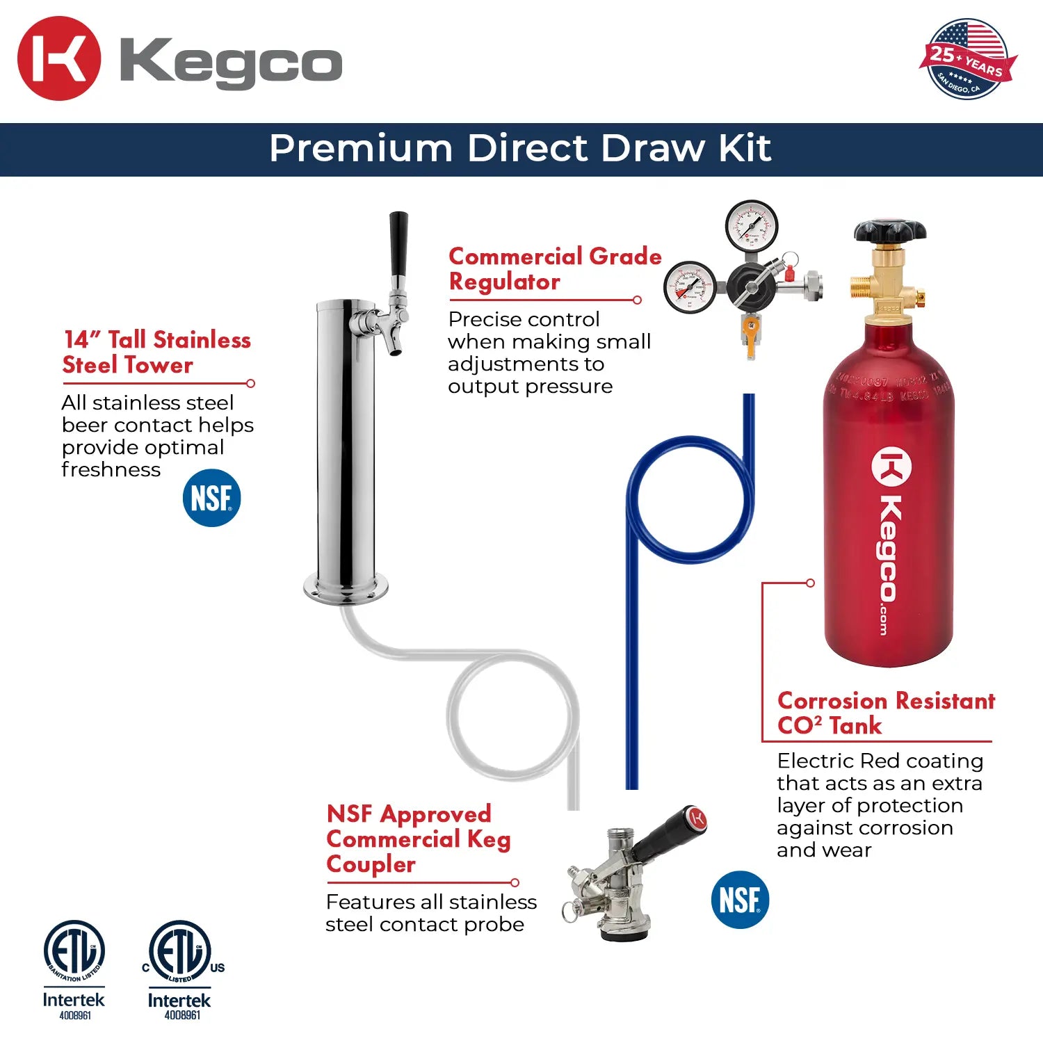 Kegco 24" Wide Stainless Steel Built-In Dual Hinge Kegerator with Kit