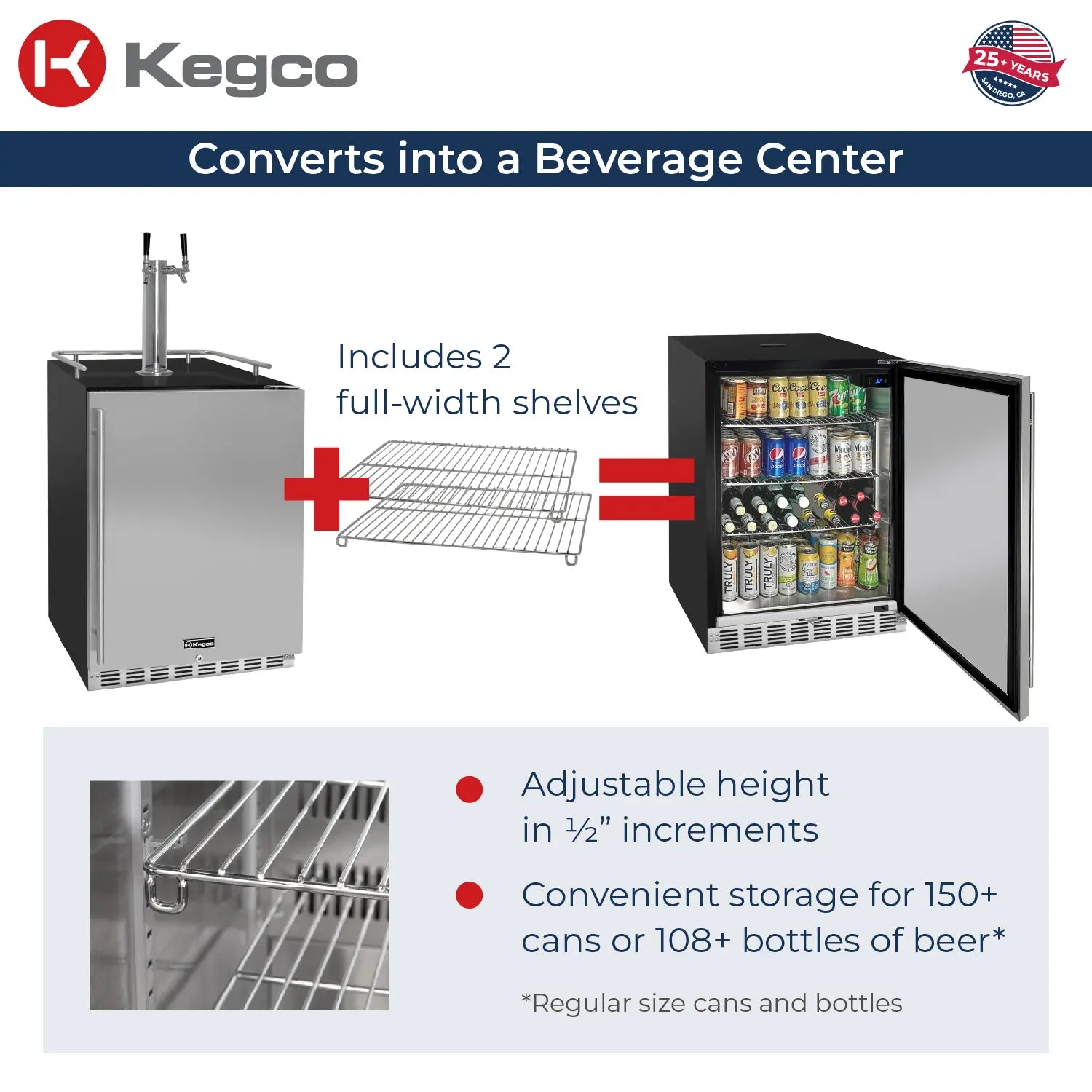 Kegco 24" Wide Dual Tap Stainless Steel Built-In Right Hinge Kegerator with Kit