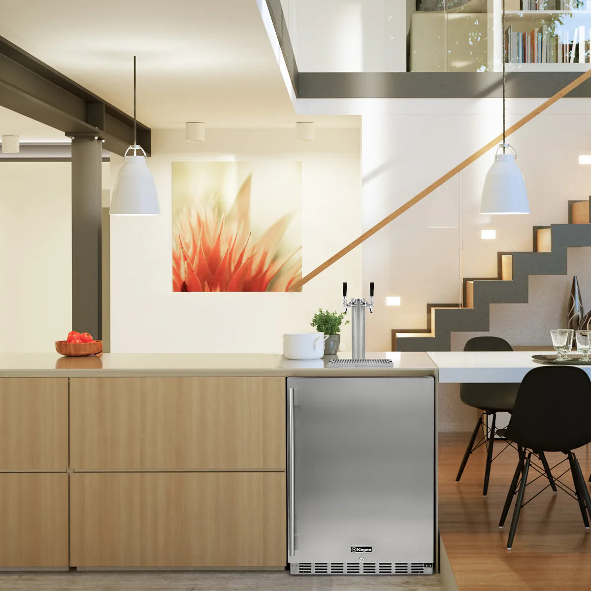 KEGCO 24" Wide Dual Tap Stainless Steel Built-In Right Hinge Kegerator