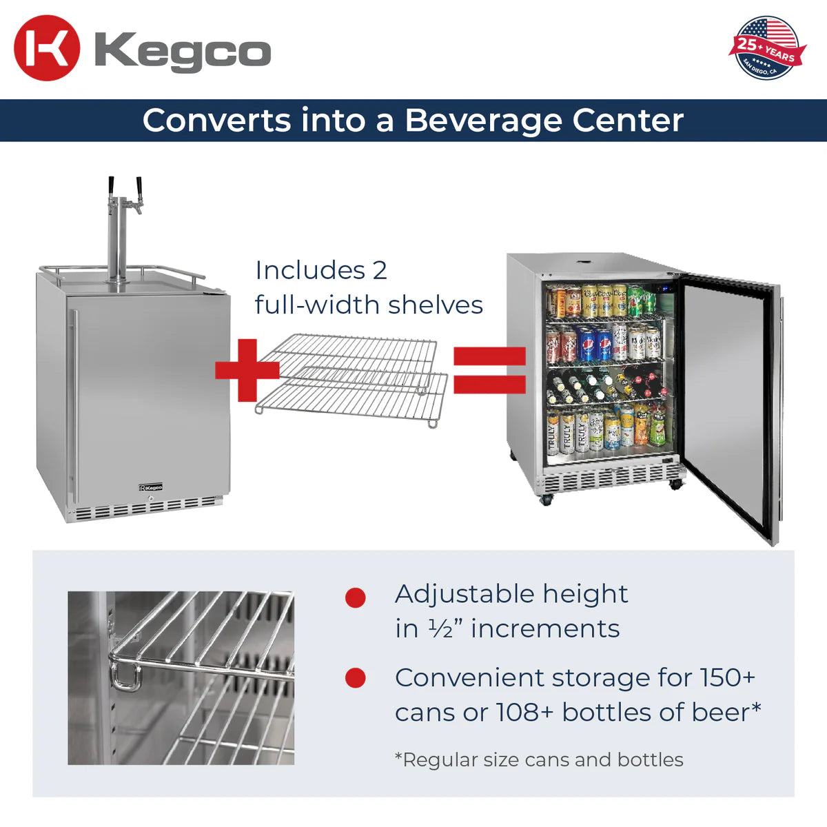 KEGCO 24" Wide Outdoor Dual Tap Built-In Right Hinge Kegerator