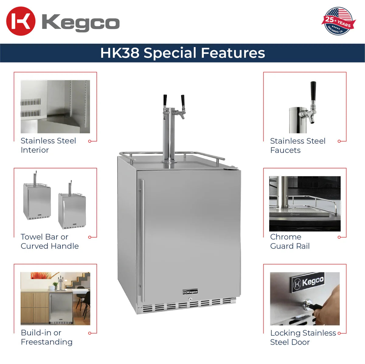 KEGCO 24" Wide Outdoor Dual Tap Built-In Right Hinge Kegerator