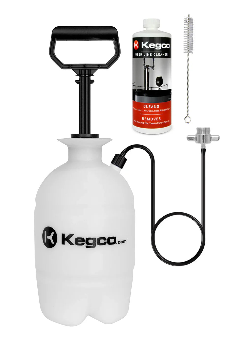 KEGCO Deluxe Hand Pump Pressurized Keg Beer Kegerator Cleaning Kit with 32 oz. Cleaner