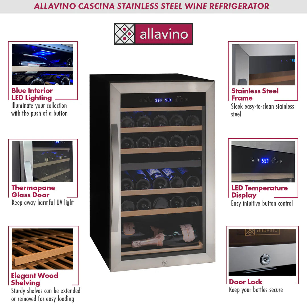 Cascina Series Singal | Dual Zone Freestanding Wine Cooler Refrigerator with Stainless Steel Door