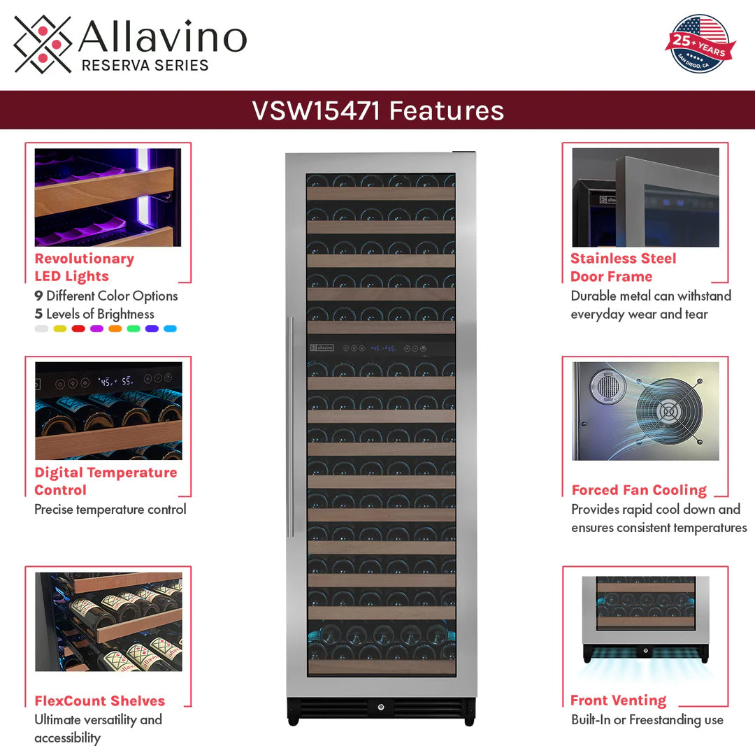 Allavino Reserva Series 163 Bottle 71" Stainless Steel Wine Refrigerator