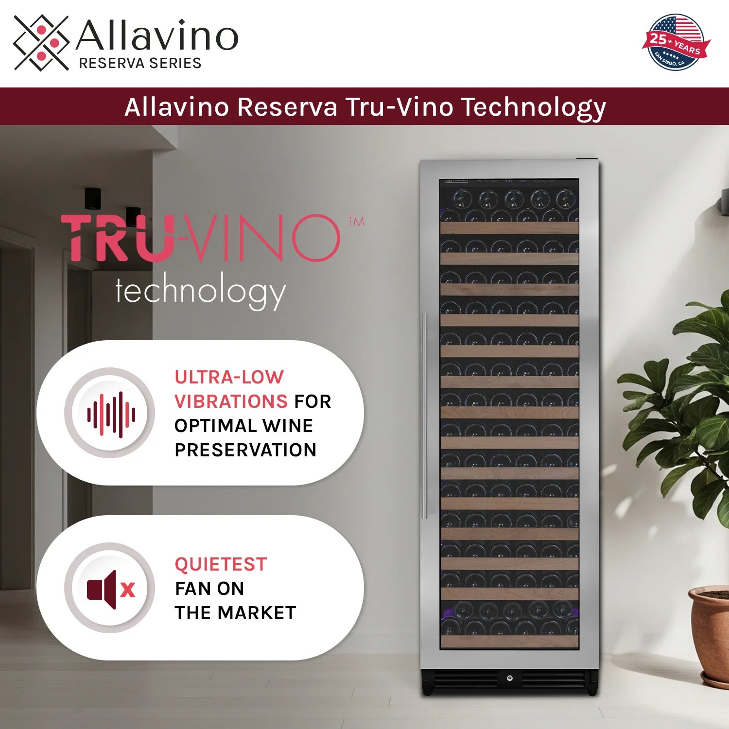 Allavino Reserva Series 163 Bottle 71" Tall Single Zone Right Hinge Stainless Steel Wine Refrigerator