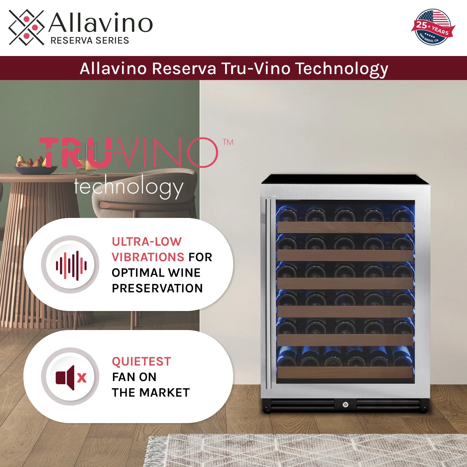 Allavino Reserva Series - 51 Bottle Single Zone Built-in Luxury Wine Refrigerator with Stainless Steel Door - Right Hinge
