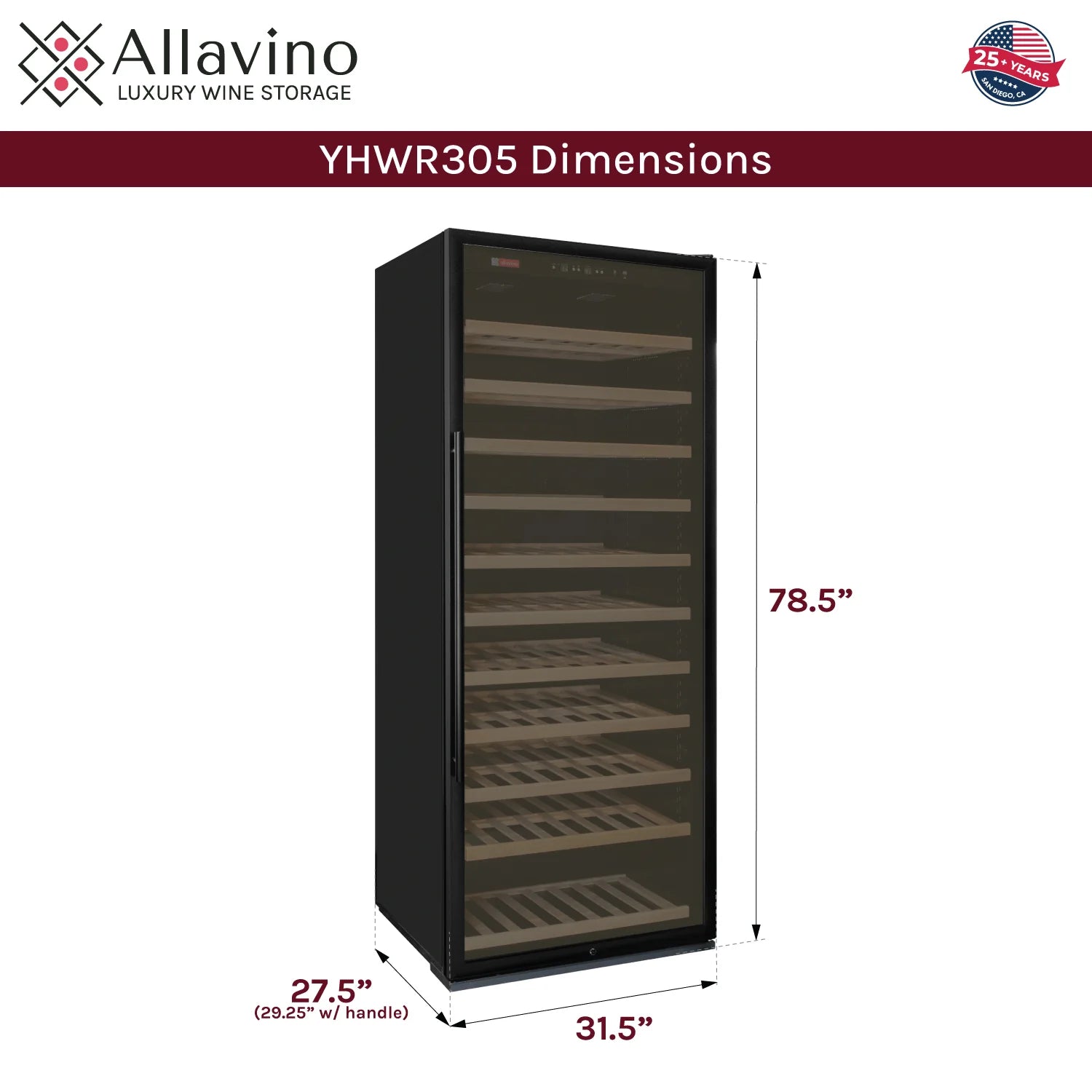 Allavino 32" Wide Vite II Tru-Vino 277 Bottle Single Zone Black Right Hinge Wine Refrigerator