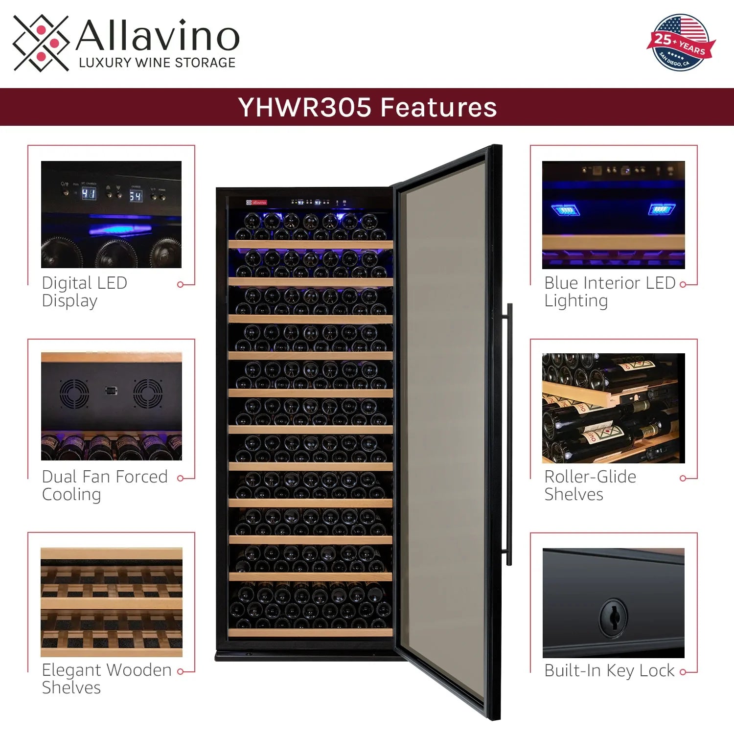Allavino 32" Wide Vite II Tru-Vino 277 Bottle Single Zone Black Right Hinge Wine Refrigerator