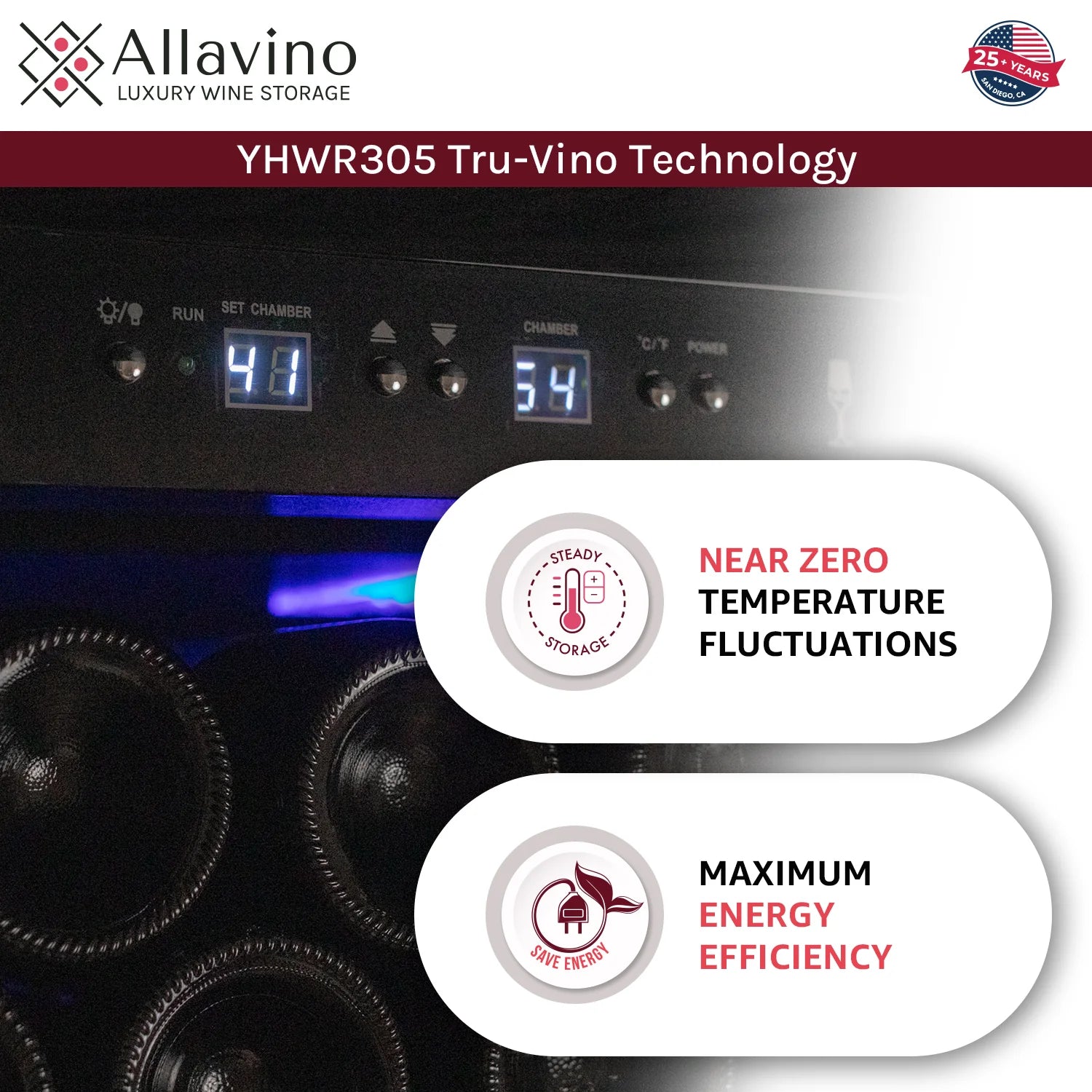 Allavino 32" Wide Vite II Tru-Vino 277 Bottle Single Zone Black Right Hinge Wine Refrigerator