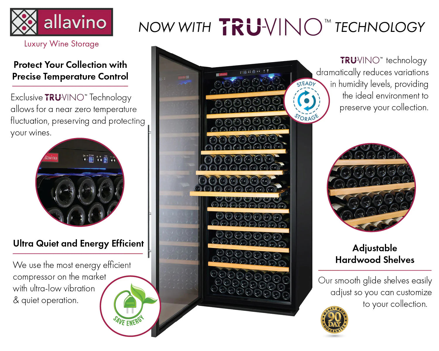 Allavino 63" Wide Vite II Tru-Vino 554 Bottle Dual Zone Stainless Steel Side-by-Side Wine Refrigerator