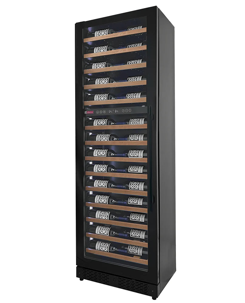 Allavino Reserva Series 67 Bottle 71" Tall Dual Zone Black Shallow Wine Refrigerator with Wood Shelf Fronts