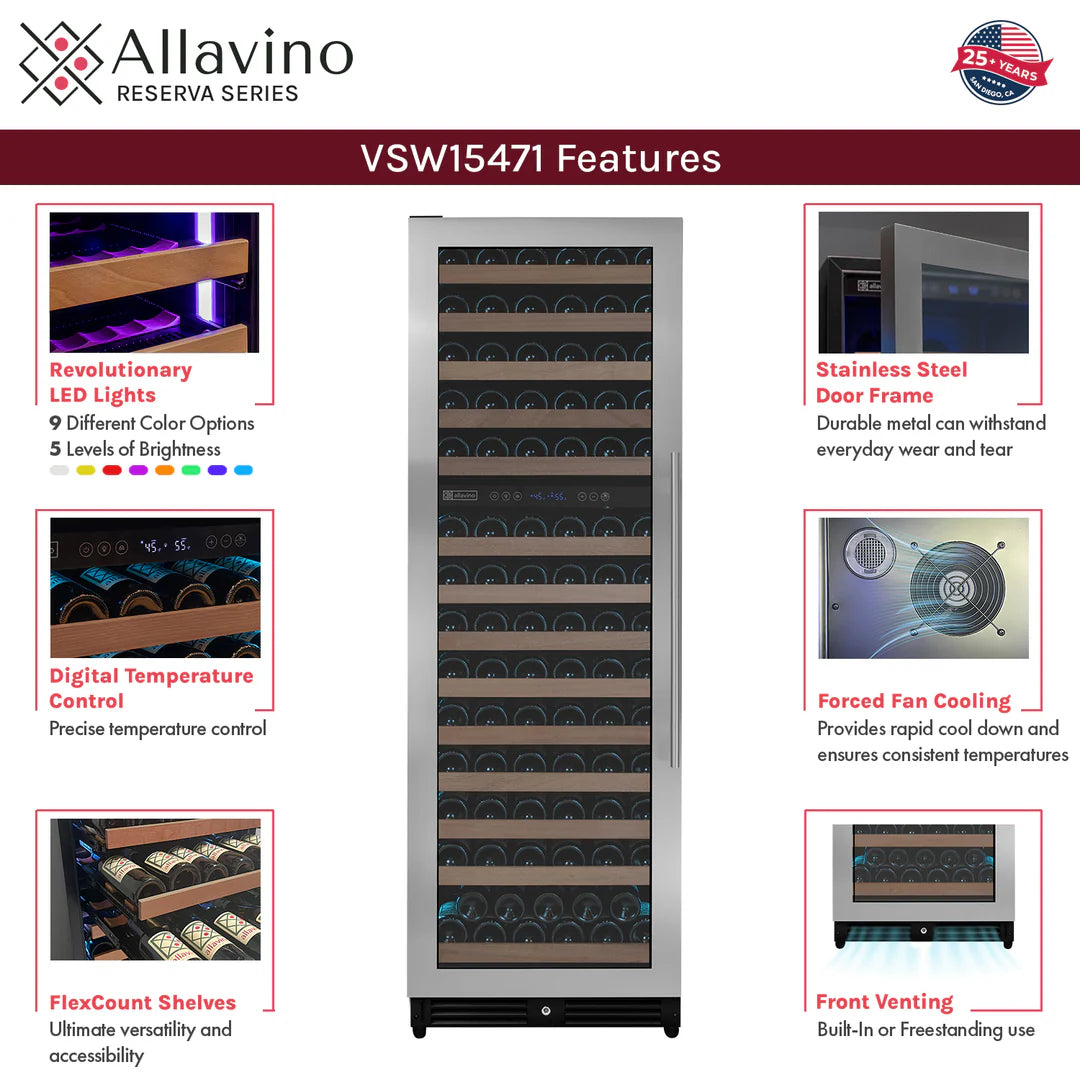 Allavino Reserva Series 163 Bottle 71" Stainless Steel Wine Refrigerator