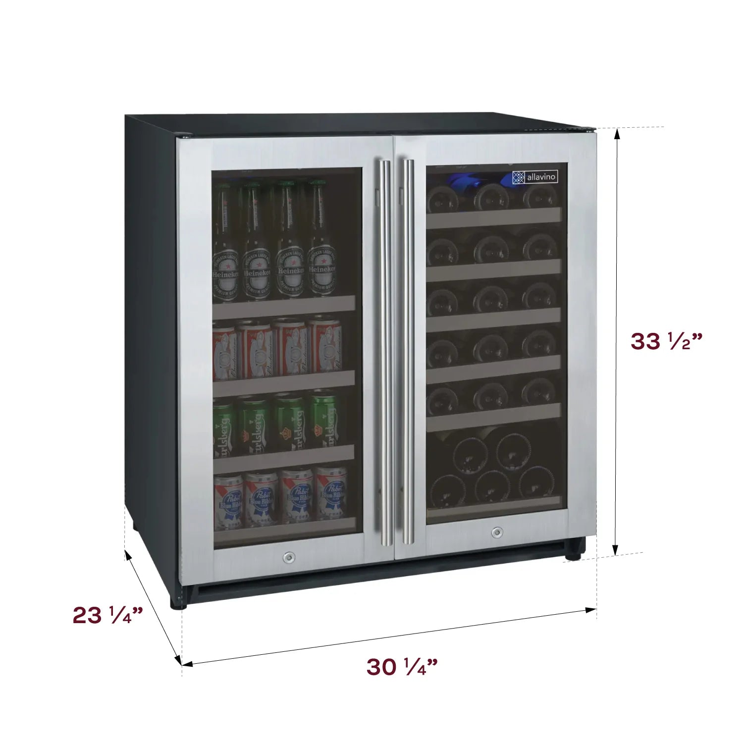 30" Wide FlexCount II Tru-Vino 30 Bottle/88 Can Dual Zone Stainless Steel Built-In Wine Refrigerator/Beverage Center