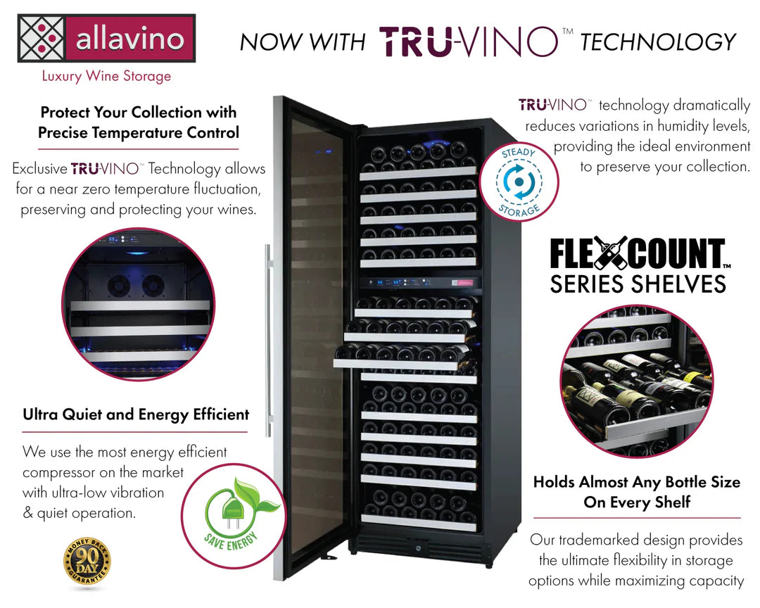Allavino 24" Wide FlexCount II Tru-Vino 177 Bottle Dual Zone Silver Left Hinge Wine Refrigerator (Copy)